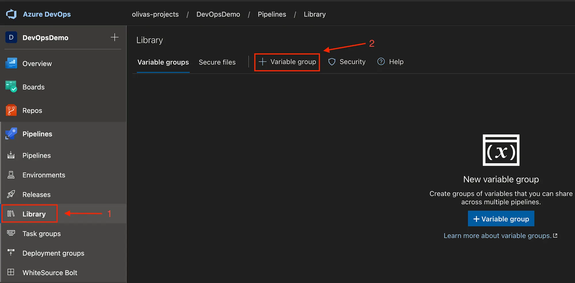 Create a new variable group, part 1.