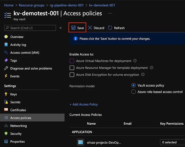 Save access policy changes.