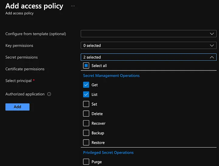 Get and list secret permissions.