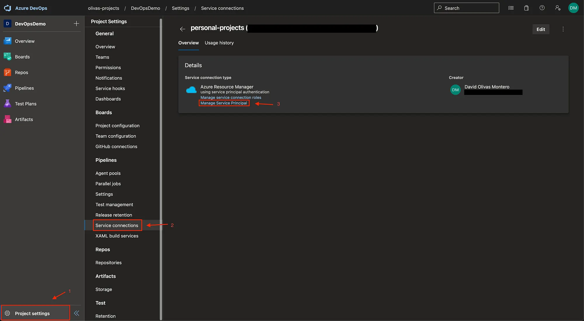 See service principal info.