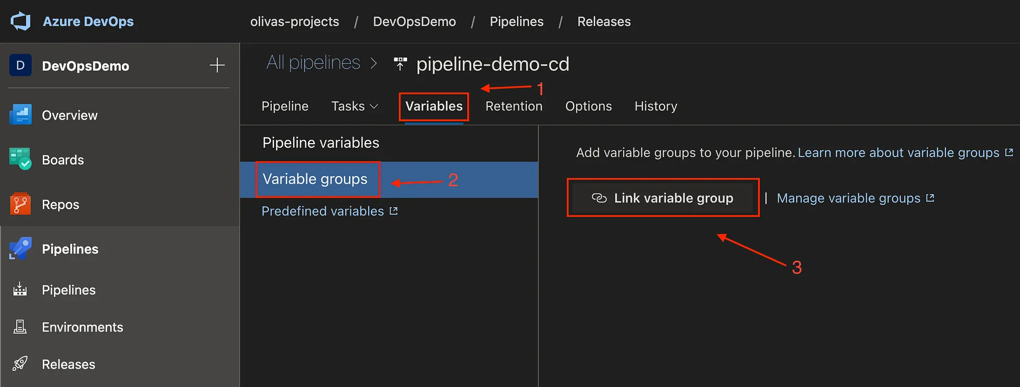 Use variable group in a release pipeline, part 1.