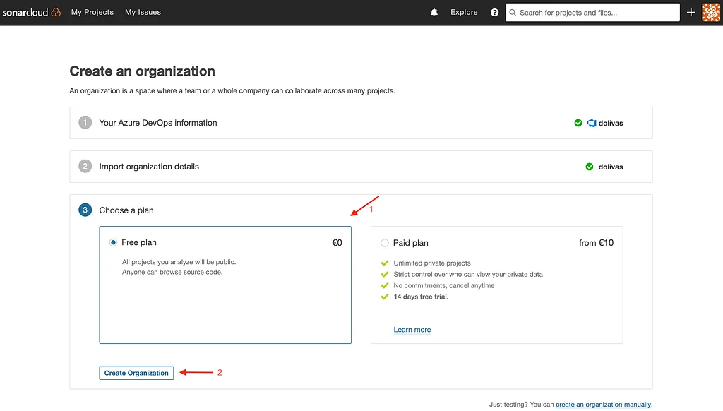 Add an Azure DevOps organization to SonarCloud, part 3.